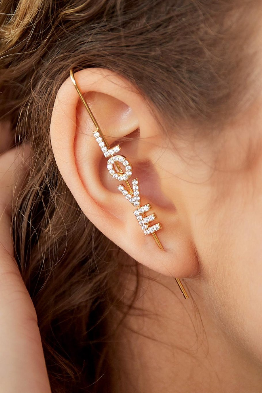 Oorcrawler Love Goud kleur Koper Afbeelding2
